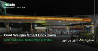 A fuel station in Karachi at night, representing Pakistan's fuel-driven smart lockdown debate