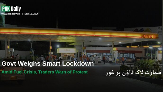 A fuel station in Karachi at night, representing Pakistan's fuel-driven smart lockdown debate