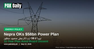 Electricity transmission towers at sunset, representing Pakistan's power grid