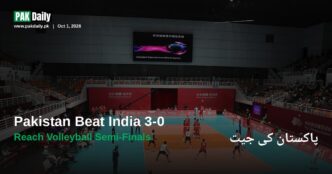 Pakistan and India players in action during the Asian Games men's volleyball quarter-final