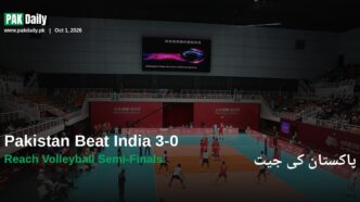 Pakistan and India players in action during the Asian Games men's volleyball quarter-final