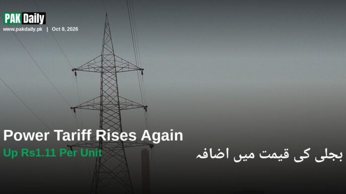 Electricity transmission tower and power plant cooling towers representing Pakistan's rising power tariff