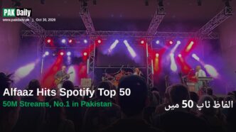 Live concert stage with colorful lights, representing Alfaaz's Spotify success