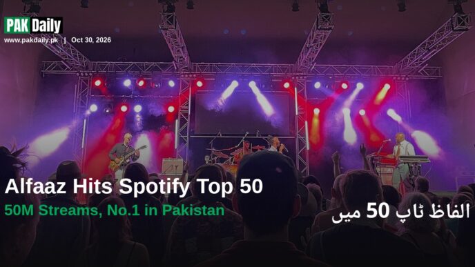 Live concert stage with colorful lights, representing Alfaaz's Spotify success