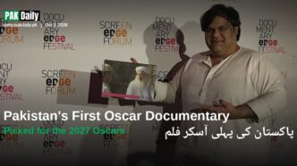 Director Mohammed Ali Naqvi at a documentary festival, whose film Hanging by a Wire is Pakistan's 2027 Oscar entry